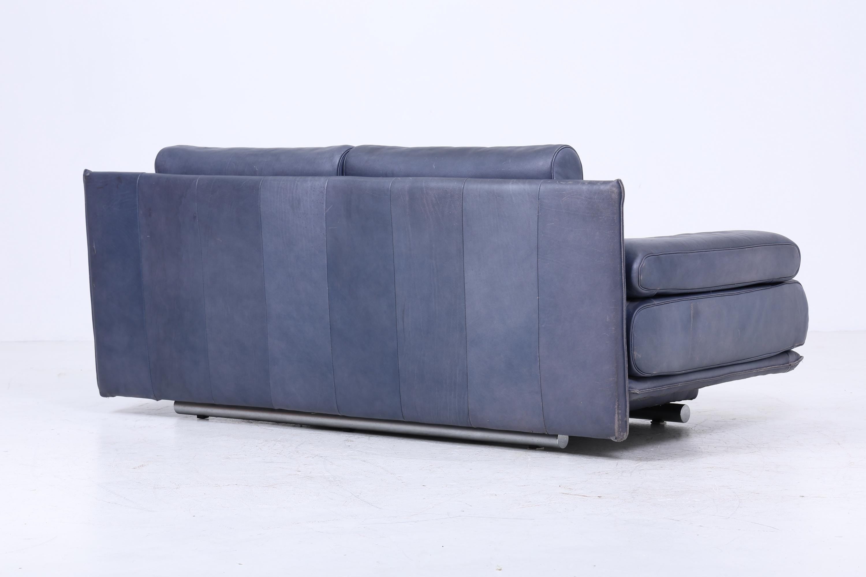 Vintage Rolf Benz 6500 Leder Sofa | Mid Century Designer Couch Blau Retro 60er 70er Jahre