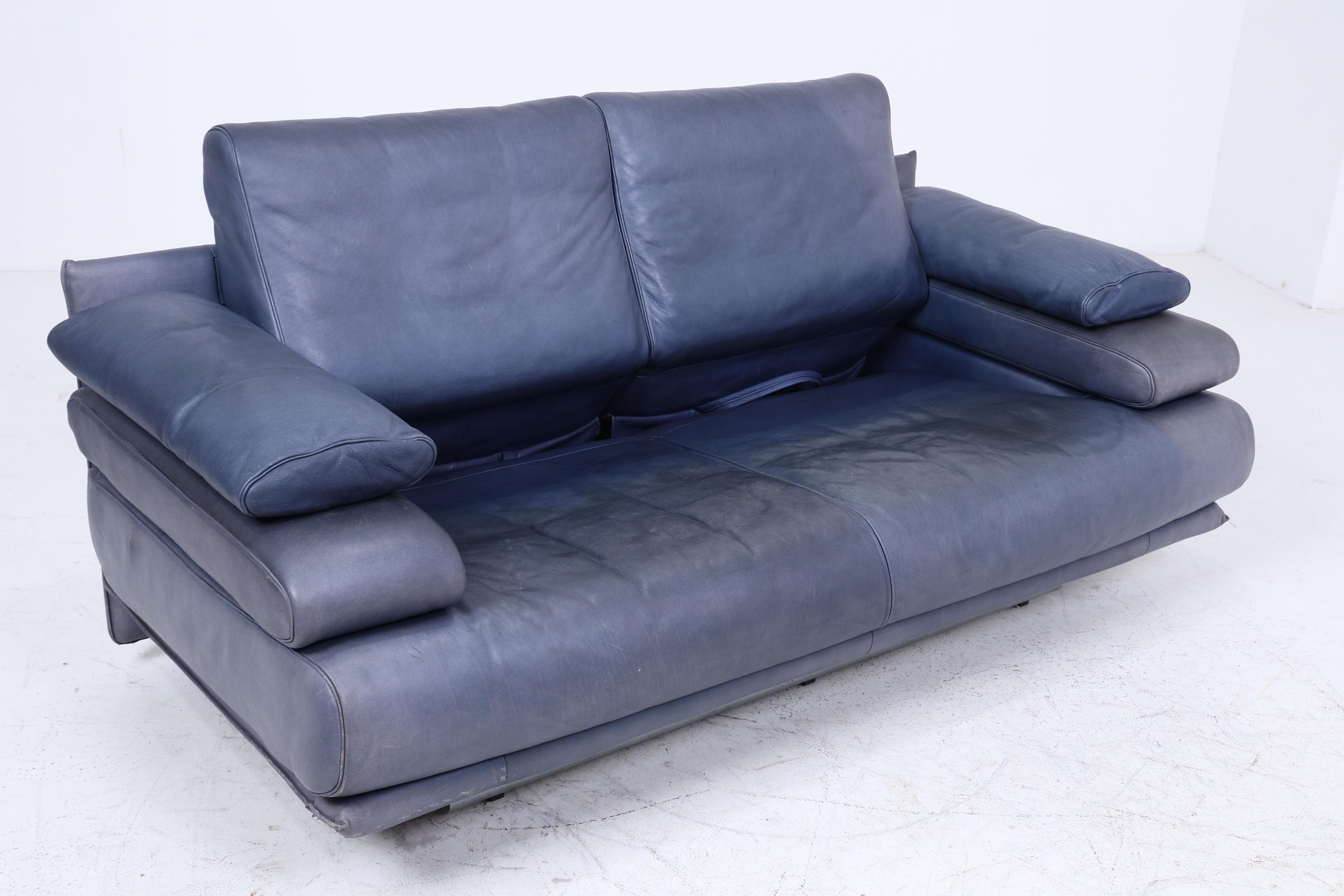 Vintage Rolf Benz 6500 Leder Sofa | Mid Century Designer Couch Blau Retro 60er 70er Jahre