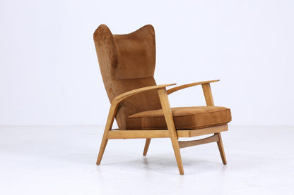 Vintage Sessel von Knoll Antimott, Brauner Polstersessel, verstellbarer Lounge-Sessel mit Holzarmlehnen, Mid-Century Möbel