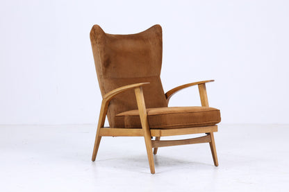 Vintage Sessel von Knoll Antimott, Brauner Polstersessel, verstellbarer Lounge-Sessel mit Holzarmlehnen, Mid-Century Möbel