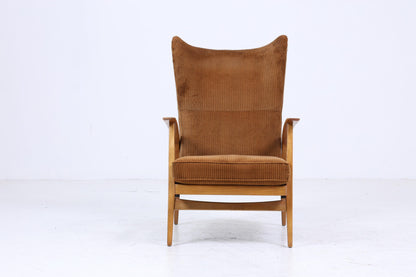 Vintage Sessel von Knoll Antimott, Brauner Polstersessel, verstellbarer Lounge-Sessel mit Holzarmlehnen, Mid-Century Möbel