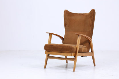 Vintage Sessel von Knoll Antimott, Brauner Polstersessel, verstellbarer Lounge-Sessel mit Holzarmlehnen, Mid-Century Möbel