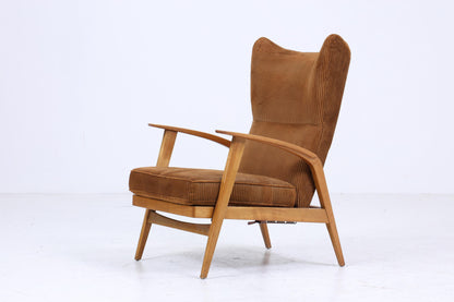 Vintage Sessel von Knoll Antimott, Brauner Polstersessel, verstellbarer Lounge-Sessel mit Holzarmlehnen, Mid-Century Möbel