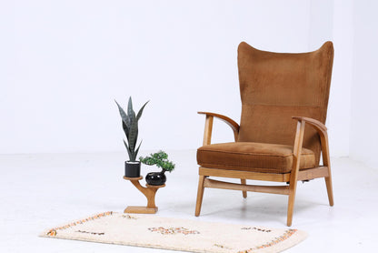 Vintage Sessel von Knoll Antimott, Brauner Polstersessel, verstellbarer Lounge-Sessel mit Holzarmlehnen, Mid-Century Möbel