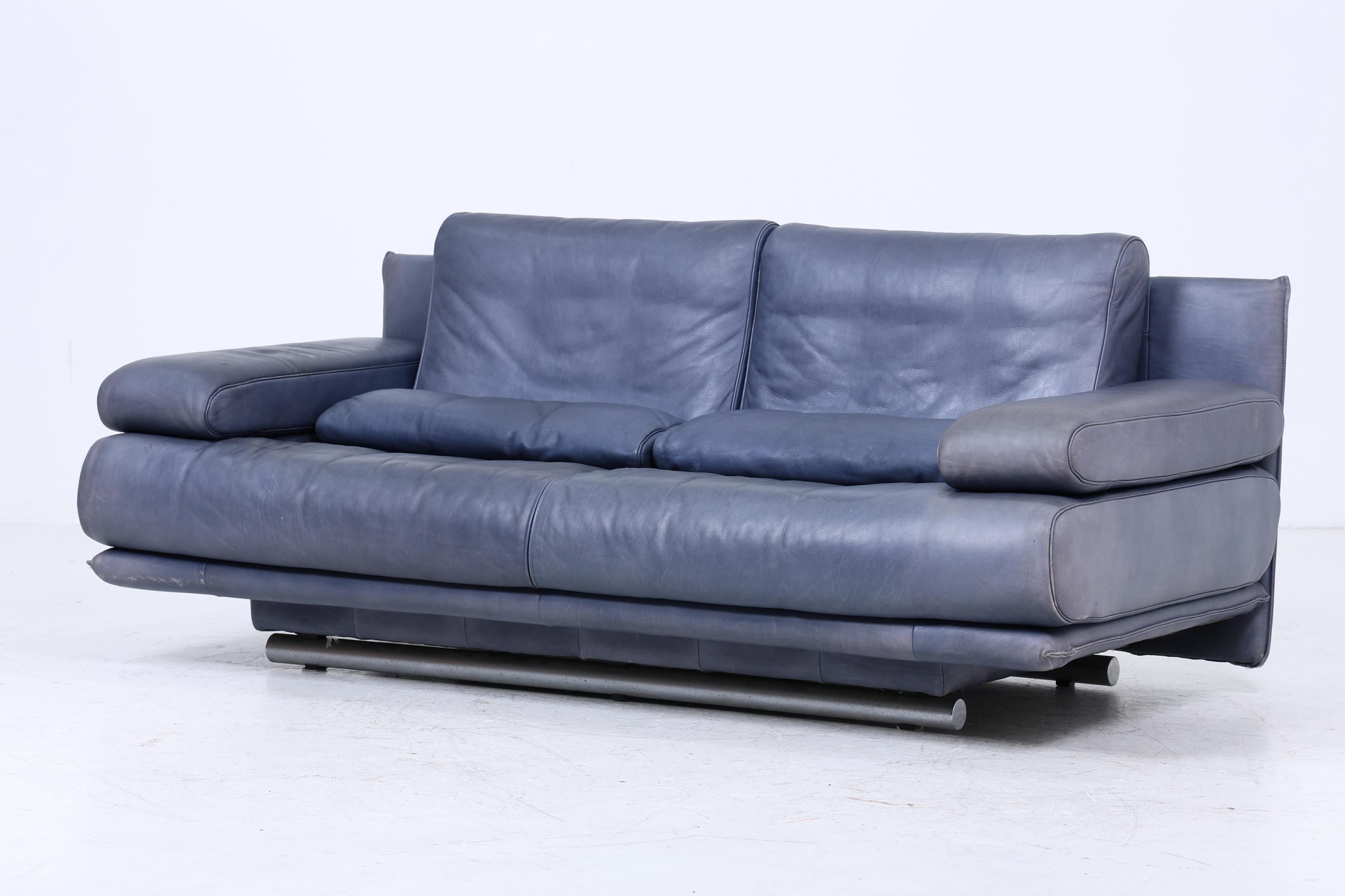 Vintage Rolf Benz 6500 Leder Sofa | Mid Century Designer Couch Blau Retro 60er 70er Jahre