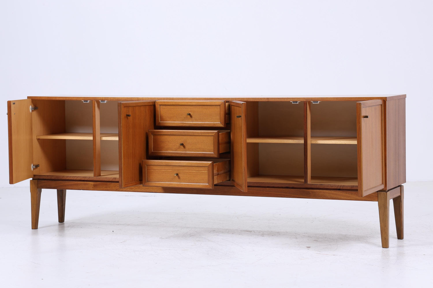 Vintage Teak Sideboard 60er Jahre | Mid Century TV Board mit Schubladen &amp; Fächern Lowboard Retro Holz Aufbewahrung