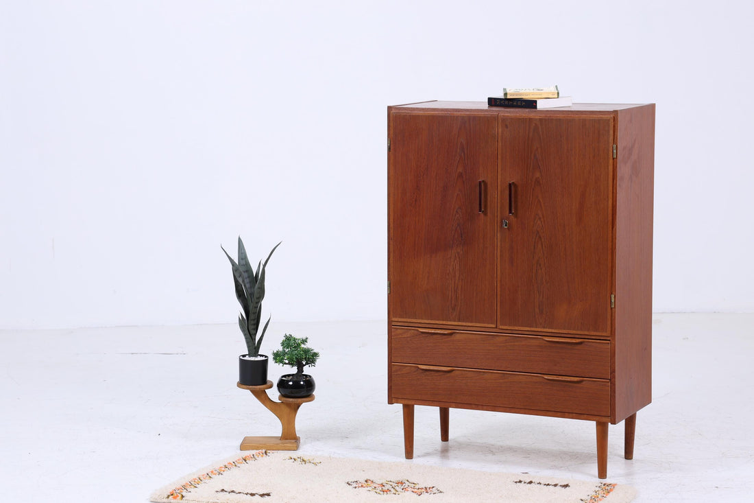 Kleiner Vintage Teak Wäscheschrank 60er Jahre | Mid Century Fächerschrank | Retro Schrank Holz Aufbewahrung