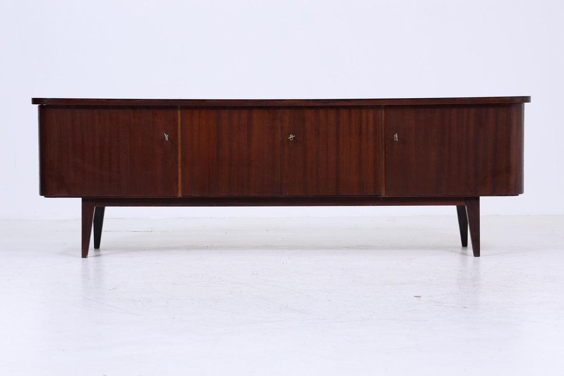 Dunkles Vintage Lowboard 60er Jahre | Mid Century Sideboard mit Fächern &amp; Schubladen Retro Holz Aufbewahrung