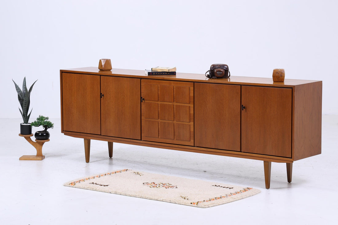 Vintage Sideboard 60er Jahre | Mid Century TV Board mit Schubladen &amp; Fächern Kommode Retro Holz Aufbewahrung
