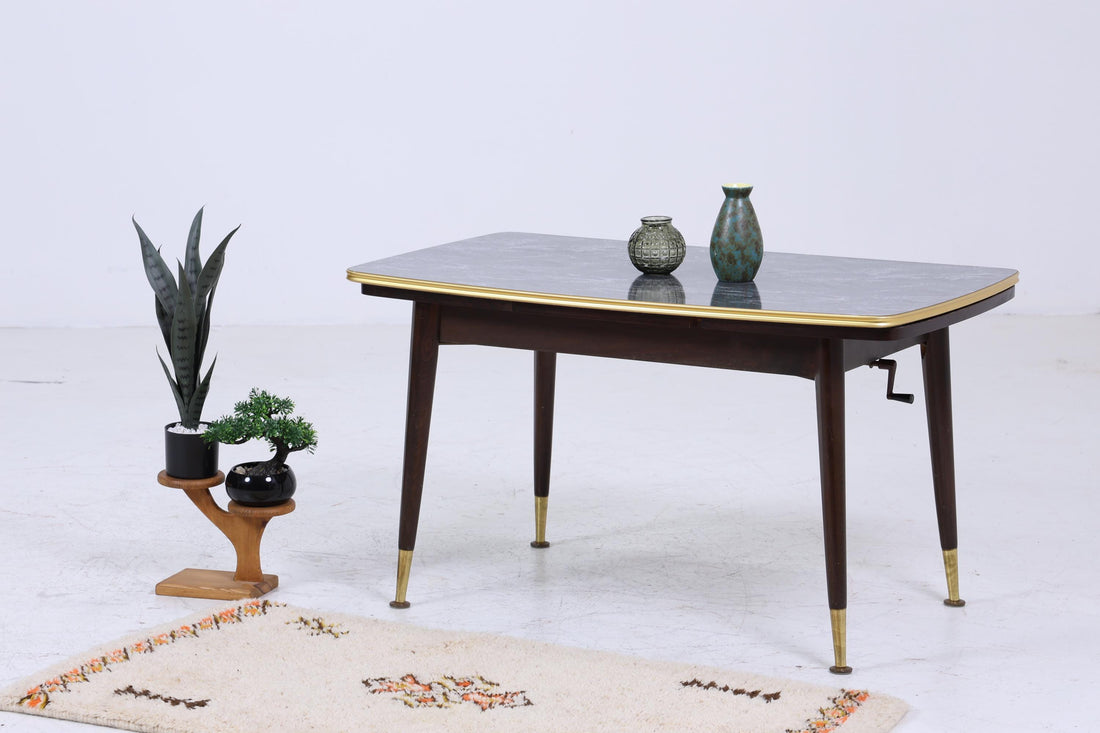Vintage Kurbeltisch 60er Jahre | Mid Century ausziehbarer Esstisch Resopal im Marmor Stil Couchtisch Tisch Retro 70er Wohnzimmertisch