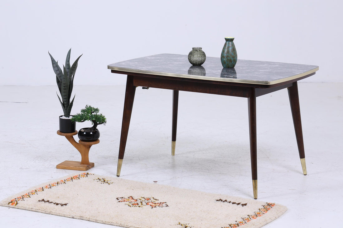 Vintage Kurbeltisch 60er Jahre | Mid Century ausziehbarer Esstisch Resopal im Marmor Stil Couchtisch Tisch Retro 70er