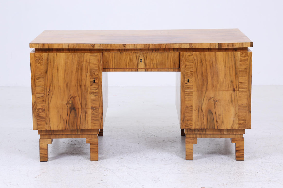Art Déco Schreibtisch 1920er Original | Antiker Nussbaum Bürotisch | Vintage Executive Desk aus Holz | Mid Century Office Furniture