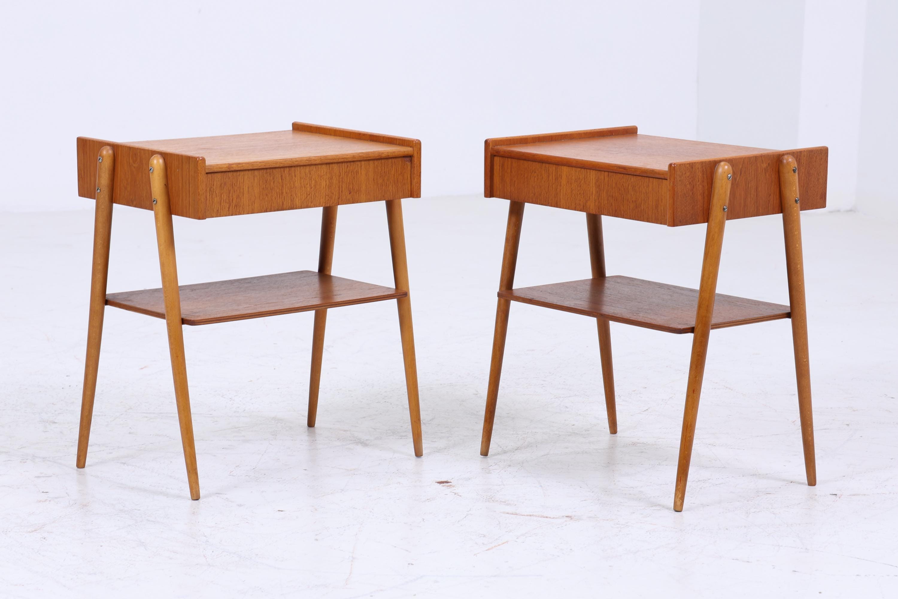 2 Vintage Teak Nachttische AB Carlström | Mid Century Nachttisch 60er Jahre | Designer Beistelltische aus Echtholz