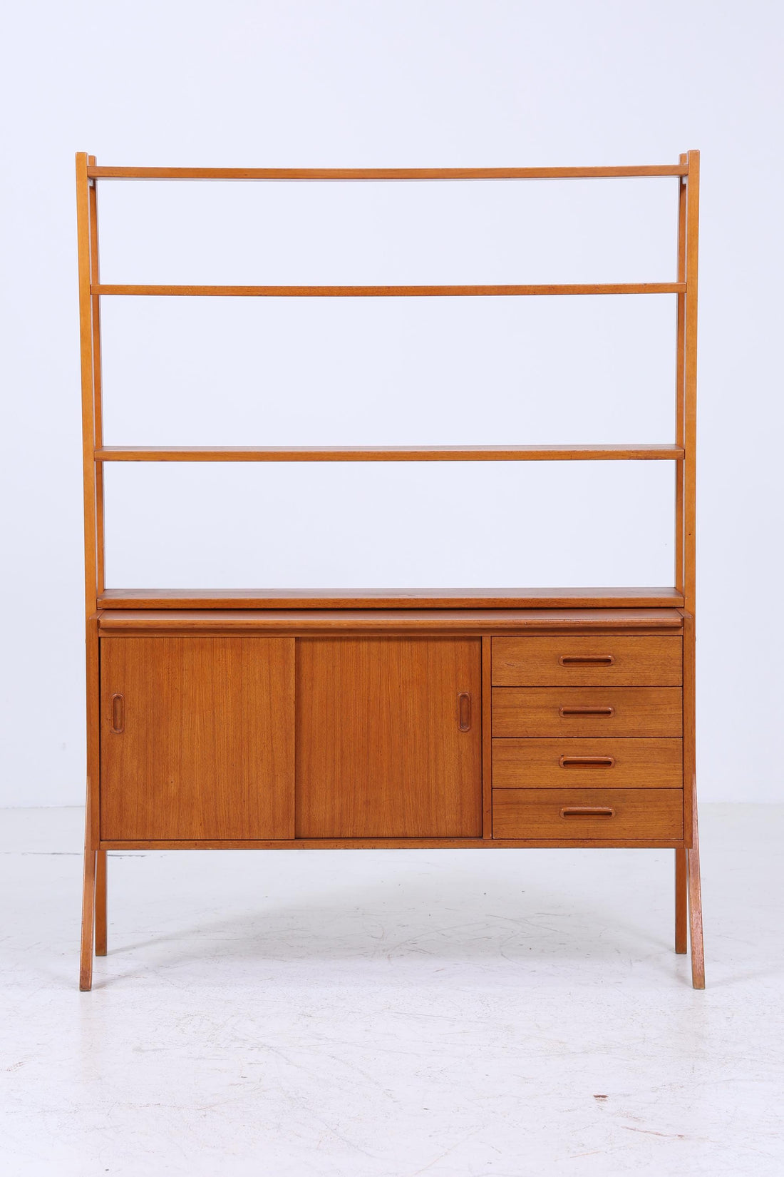 Vintage Teak Regal 60er Jahre | Mid Century Bücherregal Schreibtisch Sekretär mit Schiebetüren Retro Holz Aufbewahrung