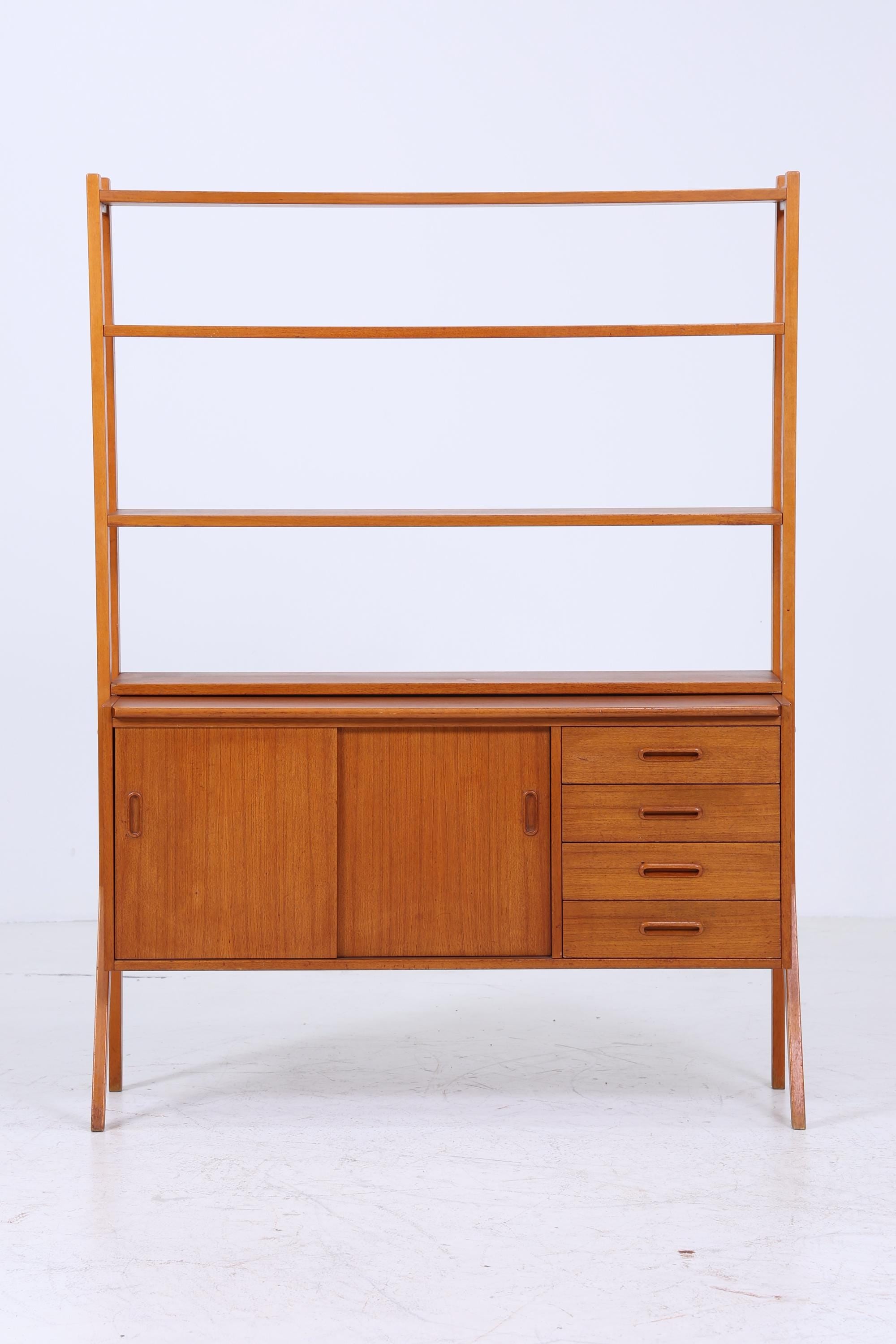 Vintage Teak Regal 60er Jahre | Mid Century Bücherregal Schreibtisch Sekretär mit Schiebetüren Retro Holz Aufbewahrung
