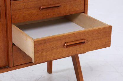 Vintage Teak Regal 60er Jahre | Mid Century Bücherregal Schreibtisch Sekretär mit Schiebetüren Retro Holz Aufbewahrung