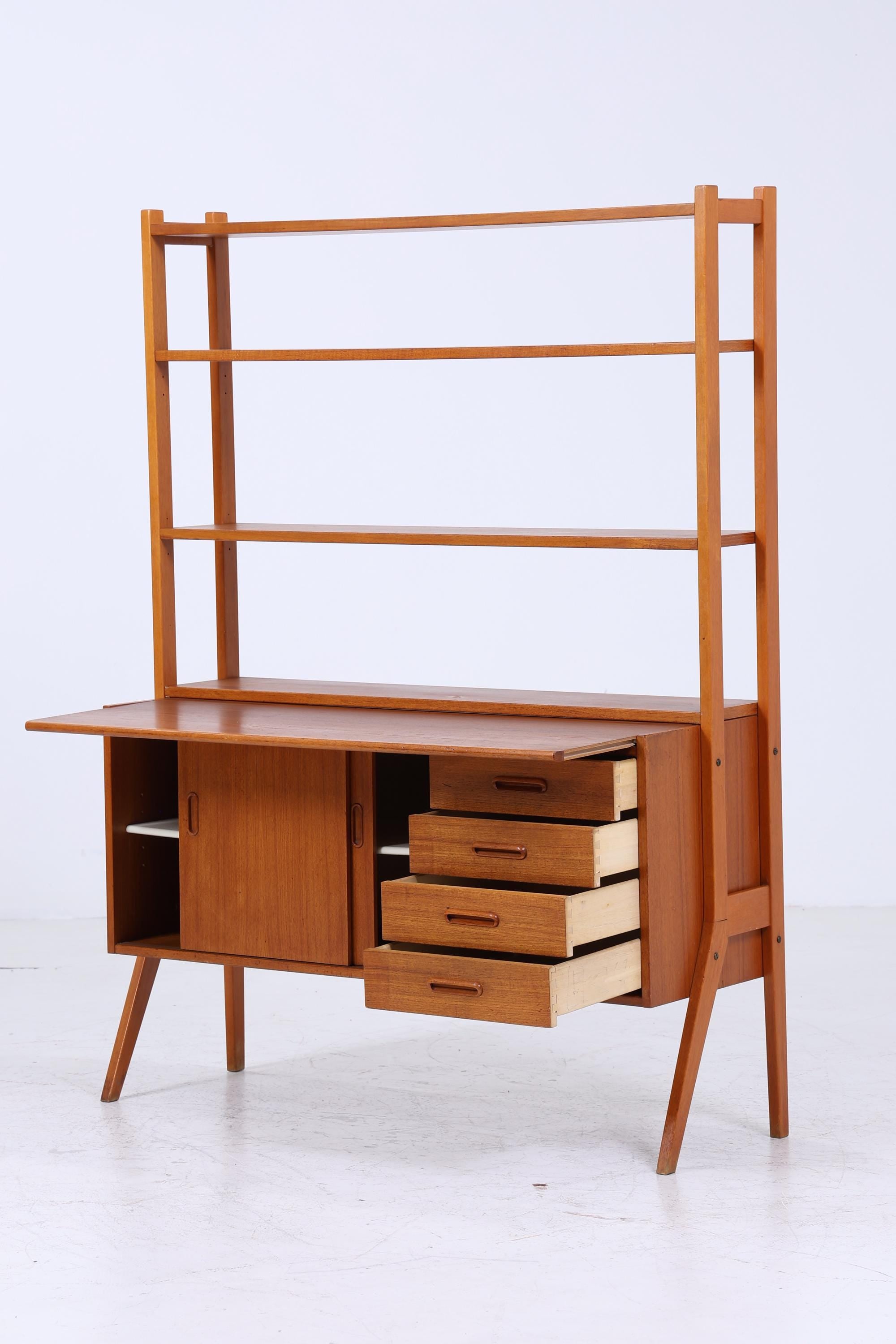 Vintage Teak Regal 60er Jahre | Mid Century Bücherregal Schreibtisch Sekretär mit Schiebetüren Retro Holz Aufbewahrung