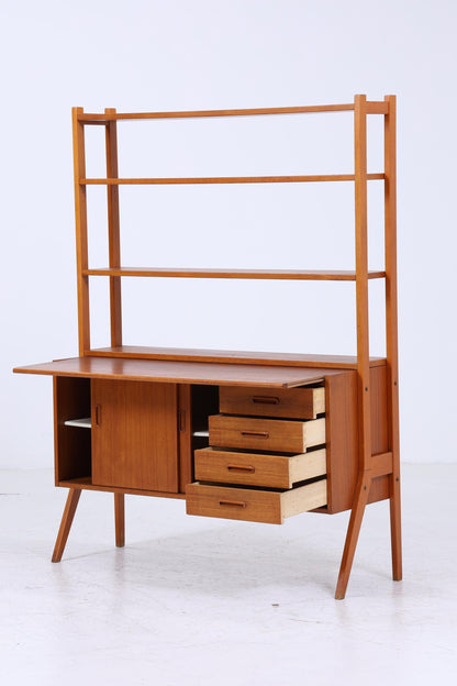 Vintage Teak Regal 60er Jahre | Mid Century Bücherregal Schreibtisch Sekretär mit Schiebetüren Retro Holz Aufbewahrung