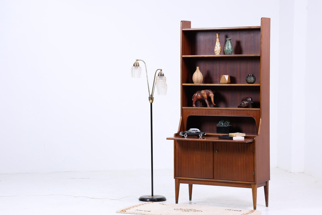 Vintage mahogany shelf from the 1960s | Mid-century bookcase, desk, secretary, retro wooden storage from the 1970s