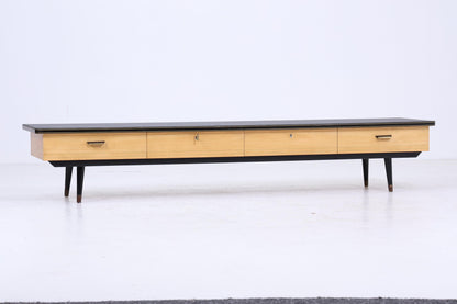 Vintage Lowboard 60er Jahre | Mid Century Sideboard mit Schubladen &amp; Linoleum Oberfläche Retro Holz Aufbewahrung