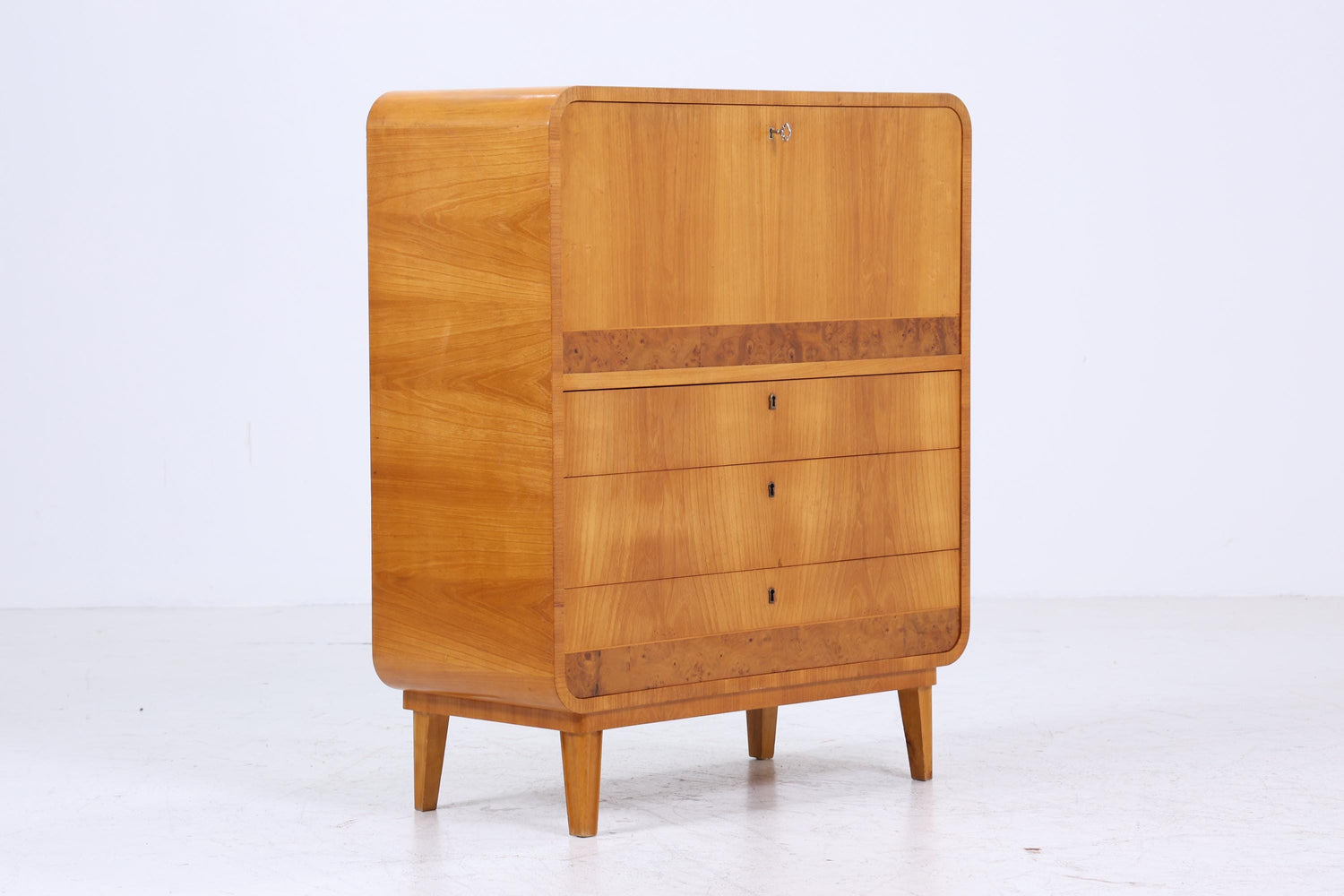 Vintage Sekretär aus Ulmenholz | Mid Century Schreibtisch Schubladen Schrank Arbeitstisch Retro Holz Aufbewahrung 20er 30er Jahre