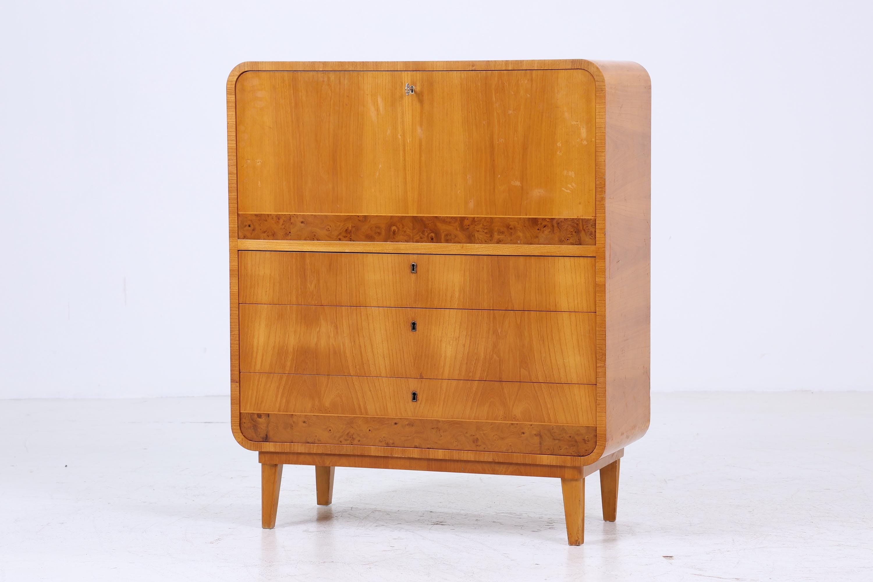 Vintage Sekretär aus Ulmenholz | Mid Century Schreibtisch Schubladen Schrank Arbeitstisch Retro Holz Aufbewahrung 20er 30er Jahre