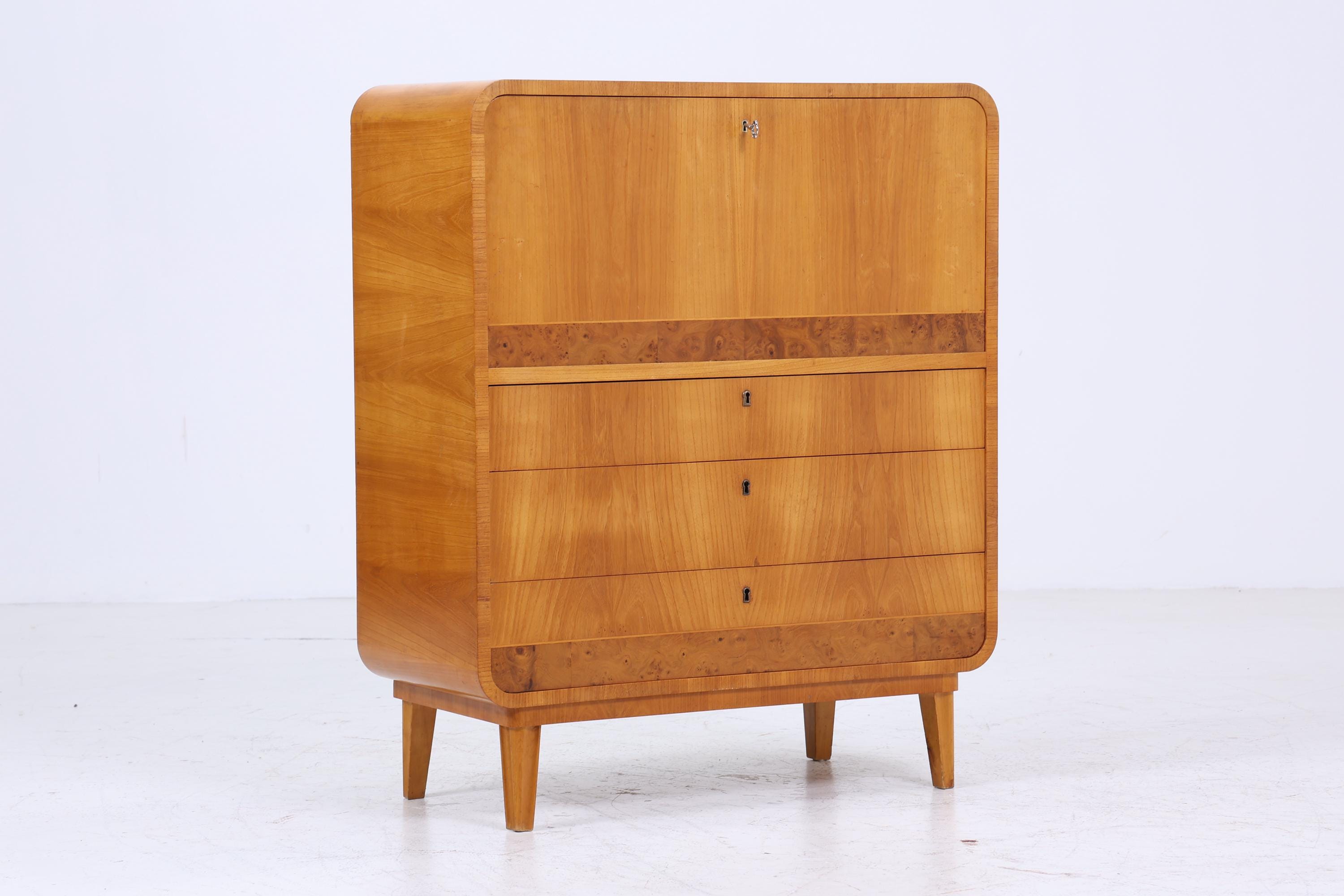 Vintage Sekretär aus Ulmenholz | Mid Century Schreibtisch Schubladen Schrank Arbeitstisch Retro Holz Aufbewahrung 20er 30er Jahre