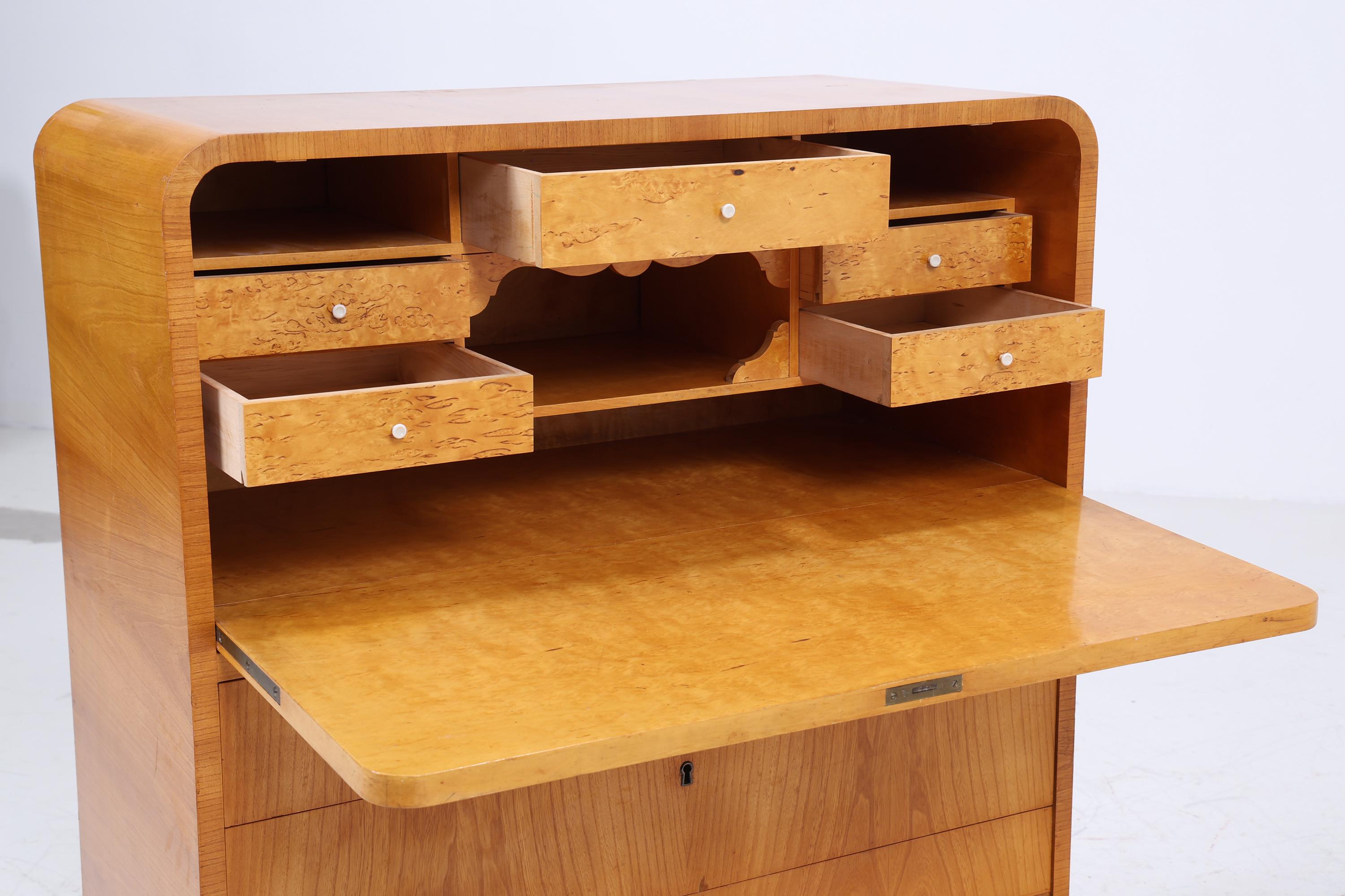 Vintage Sekretär aus Ulmenholz | Mid Century Schreibtisch Schubladen Schrank Arbeitstisch Retro Holz Aufbewahrung 20er 30er Jahre