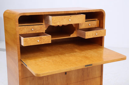 Vintage Sekretär aus Ulmenholz | Mid Century Schreibtisch Schubladen Schrank Arbeitstisch Retro Holz Aufbewahrung 20er 30er Jahre