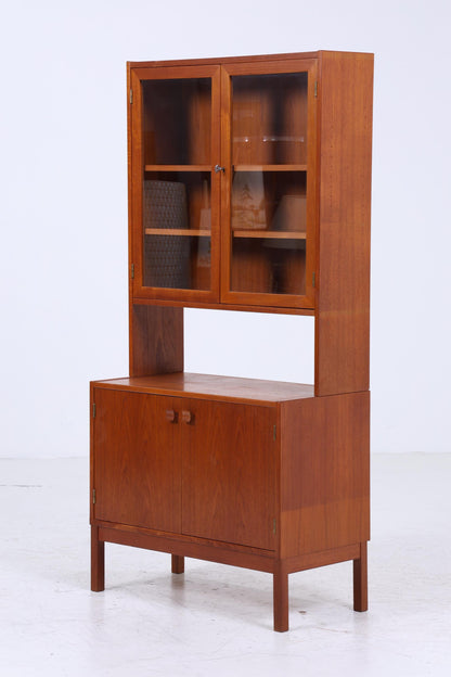 Wunderschönes Vintage Teak Regal | Mid Century Bücherregal mit Glastüren | 60er Jahre Retro Vitrine Holz Aufbewahrung