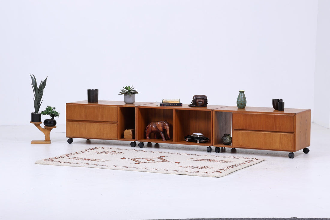 Vintage Teak Lowboard von Komfort aus den 60ern | Mid Century TV Board mit Schubladen &amp; Fächern Sideboard Retro Holz Aufbewahrung