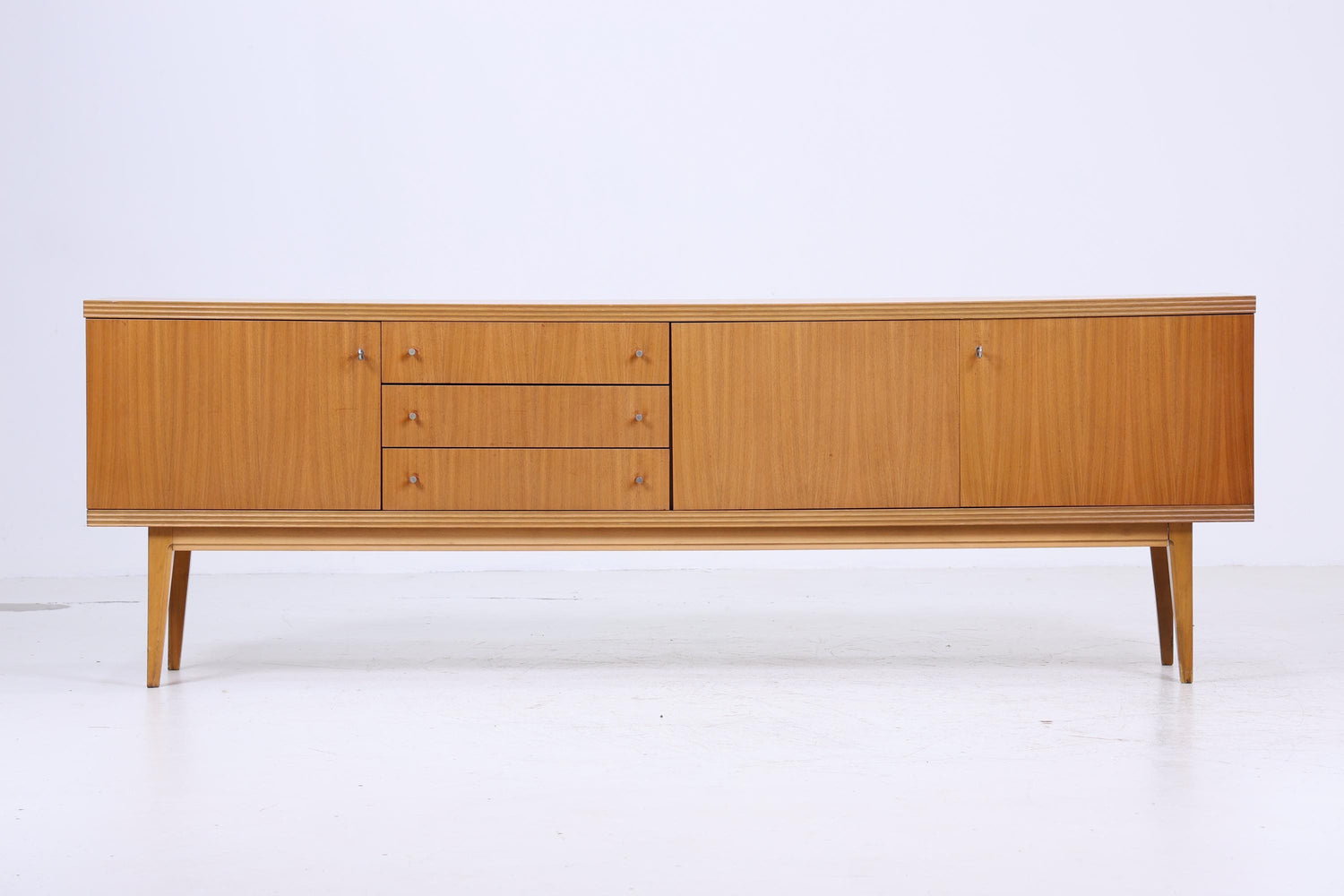 Vintage Sideboard 60er Jahre | Mid Century TV Board mit Schubladen &amp; Fächern Kommode Retro Holz Aufbewahrung