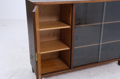 Dunkle Vintage Kommode mit Glastüren 60er Jahre | Mid Century Vitrine Flur Schrank | Retro 70er Holz