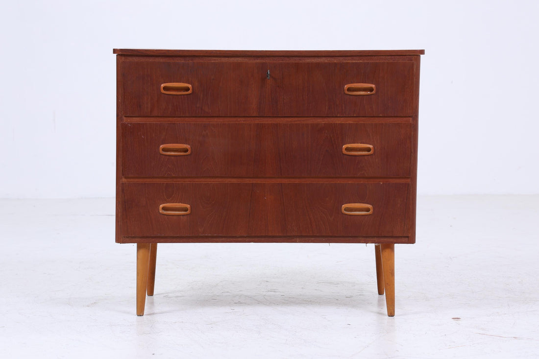 Dunkle Vintage Teak Schubladen Kommode | Mid Century Schubladen Schrank | Holz Aufbewahrung 60er 70er Jahre