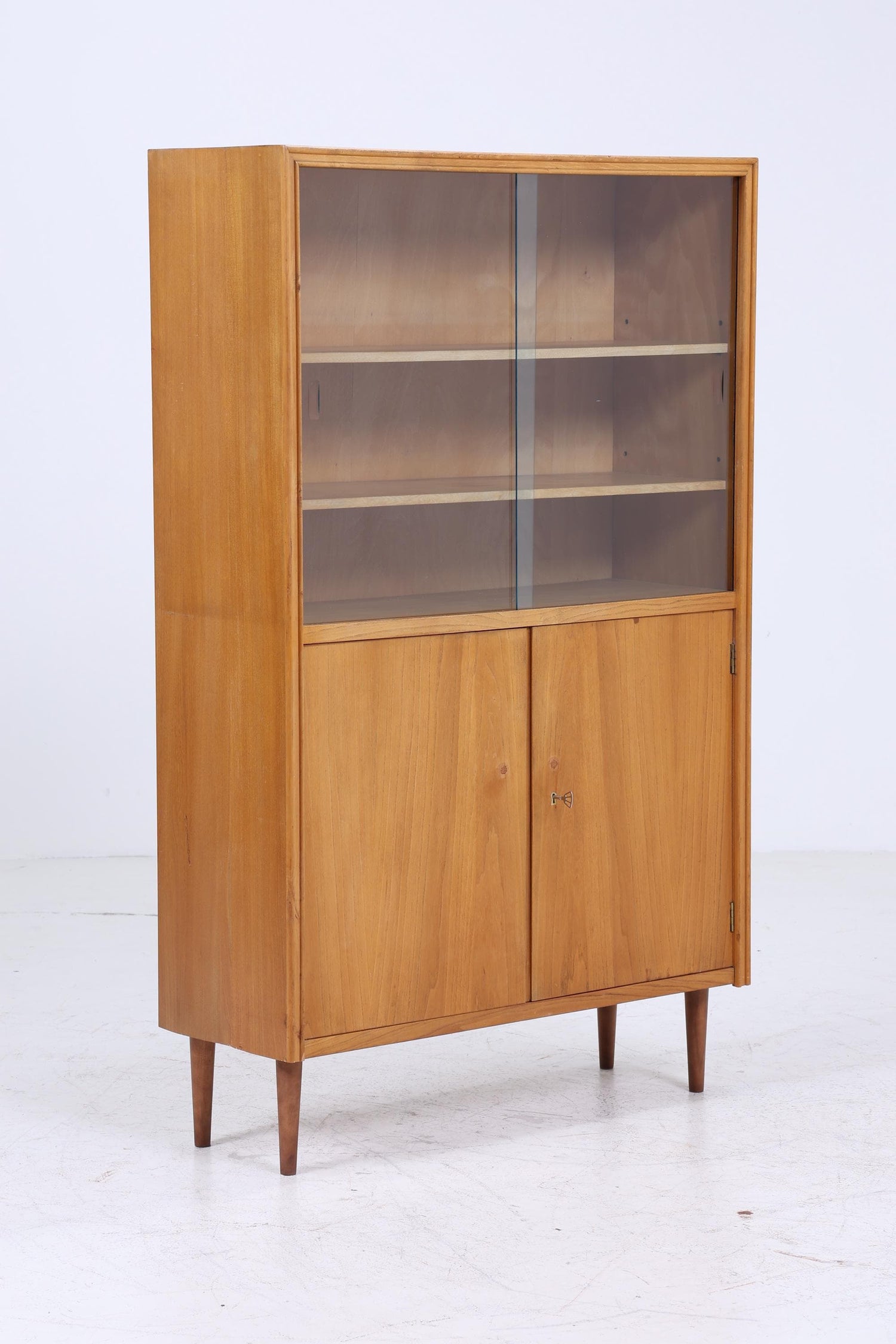 Vintage Vitrine 60er Jahre | Mid Century Glas Schrank Retro Regal Holz Aufbewahrung