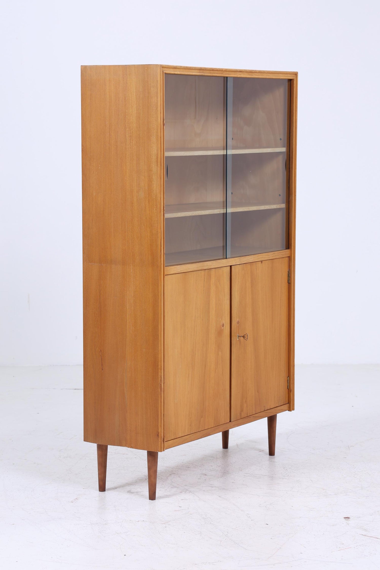 Vintage Vitrine 60er Jahre | Mid Century Glas Schrank Retro Regal Holz Aufbewahrung