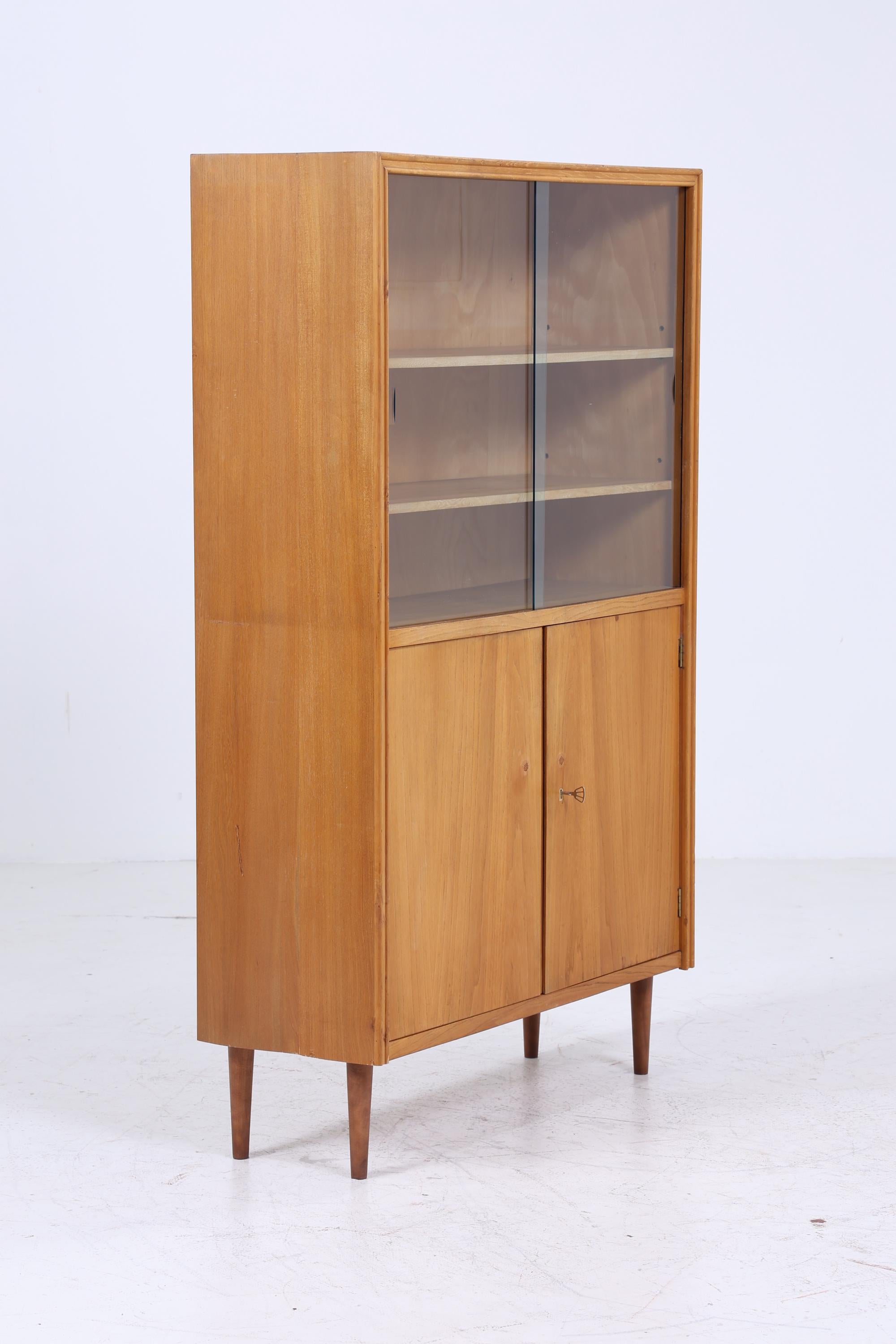 Vintage Vitrine 60er Jahre | Mid Century Glas Schrank Retro Regal Holz Aufbewahrung