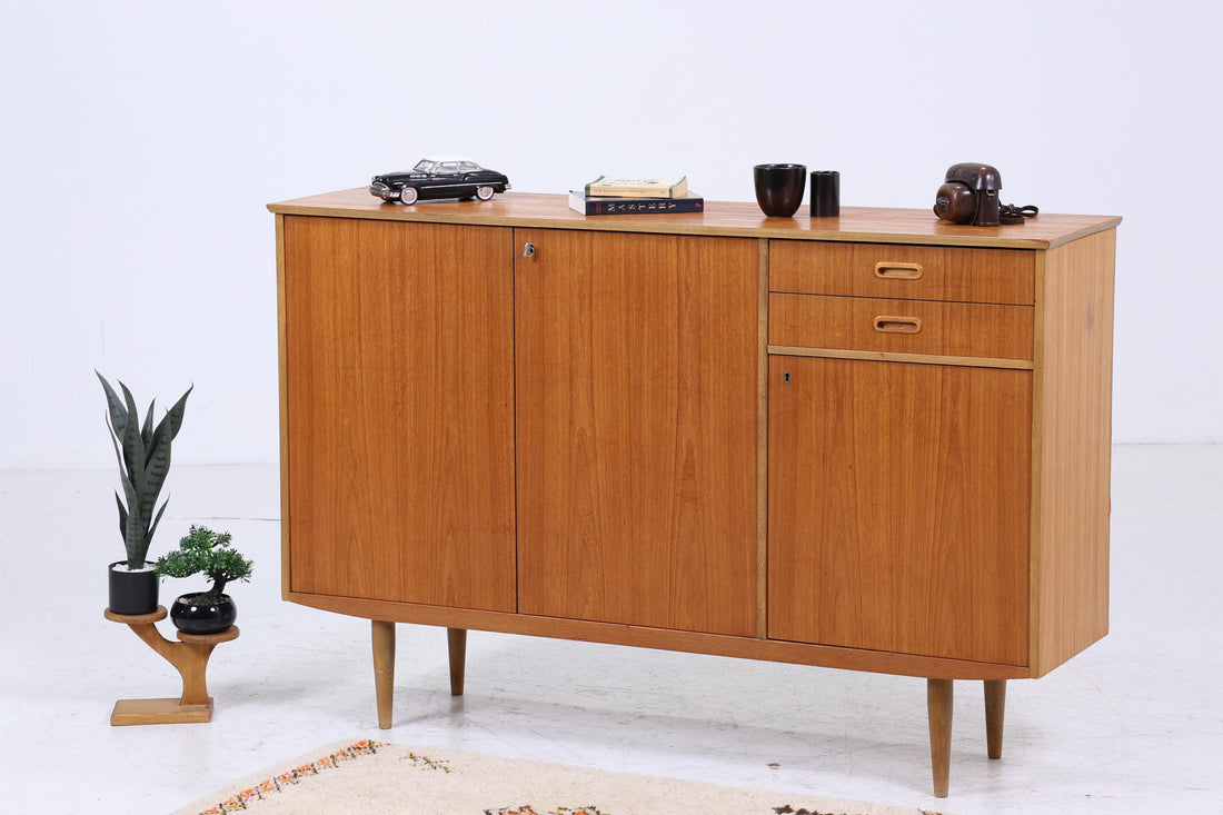 Vintage Teak Highboard 60er Jahre | Mid Century Sideboard Schubladen Schrank Holz Aufbewahrung