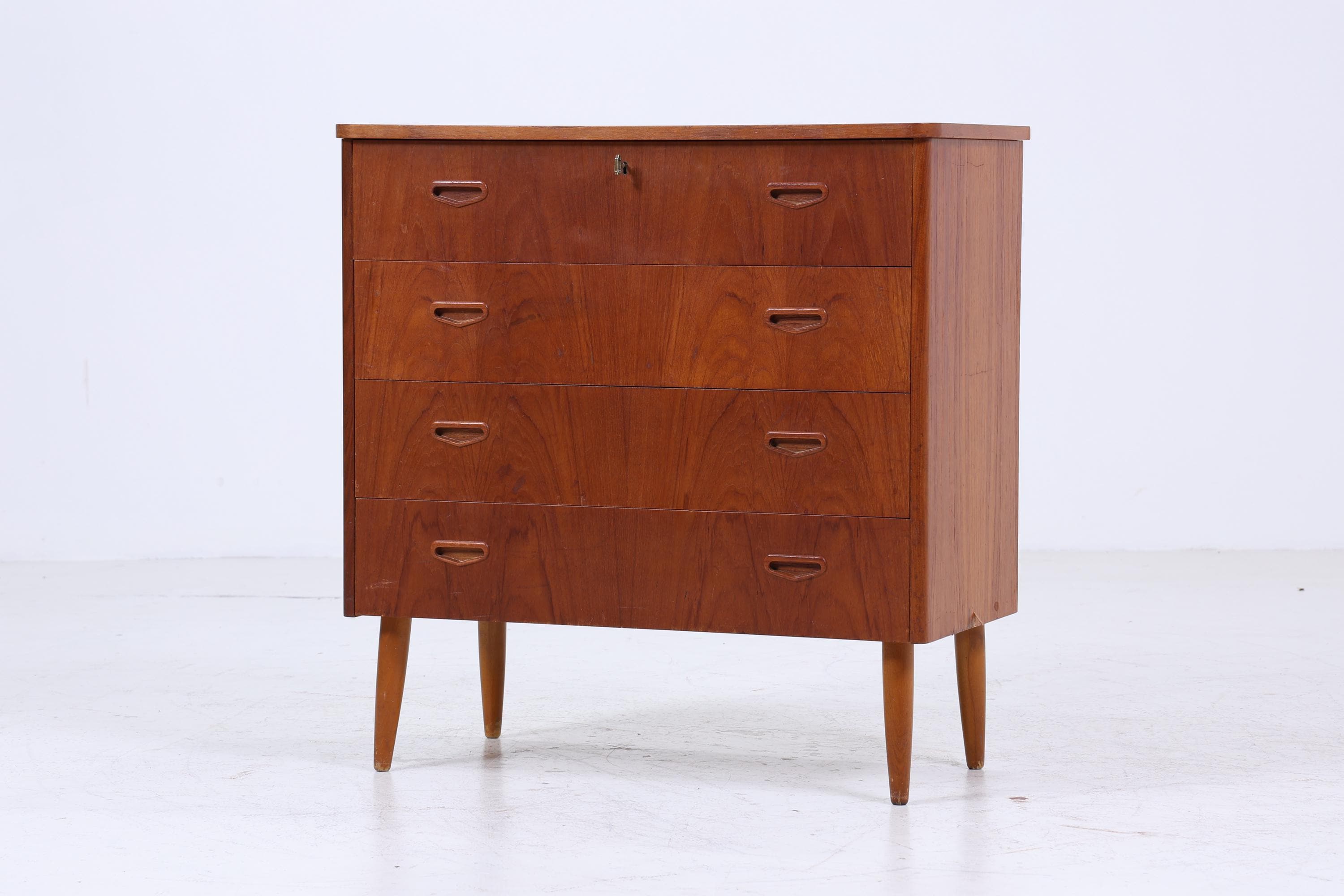 Vintage Teak Schubladen Kommode | Mid Century Schubladen Schrank | Holz Aufbewahrung 60er 70er Jahre
