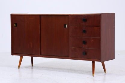 Dunkles Vintage Sideboard 60er Jahre | Mid Century TV Board mit Schubladen &amp; Fächern Kommode Retro Holz Aufbewahrung