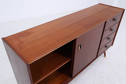 Dunkles Vintage Sideboard 60er Jahre | Mid Century TV Board mit Schubladen &amp; Fächern Kommode Retro Holz Aufbewahrung