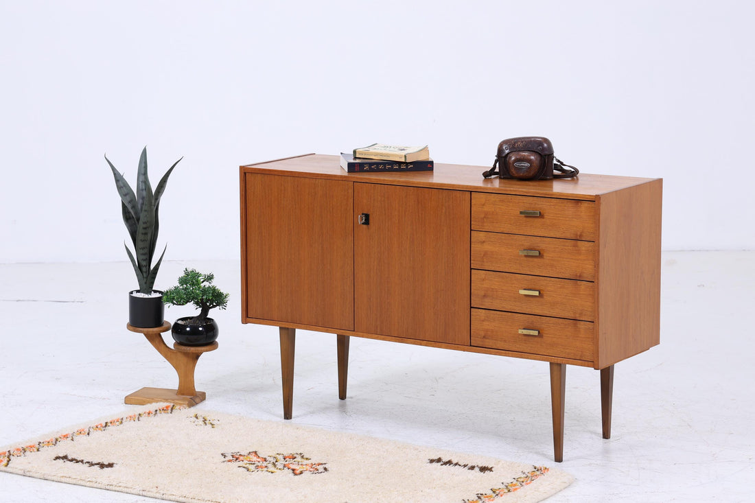 Vintage Nussbaum Schubladen Kommode 60er | Mid Century Sideboard Aufbewahrung | Vintage Flur Aufbewahrung Retro Holz