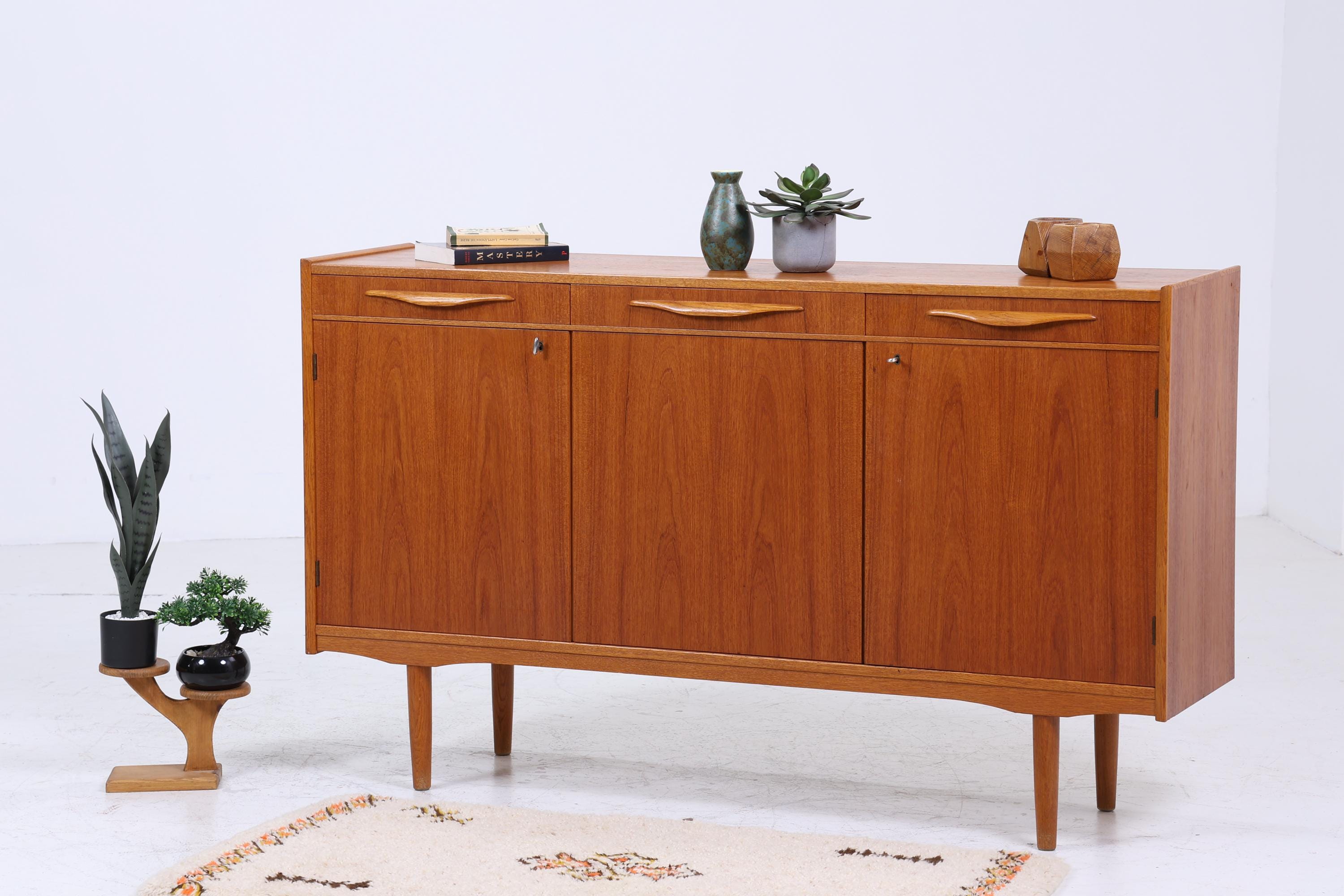 Vintage Teak Highboard 60er Jahre | Mid Century Sideboard Schubladen Schrank Holz Aufbewahrung