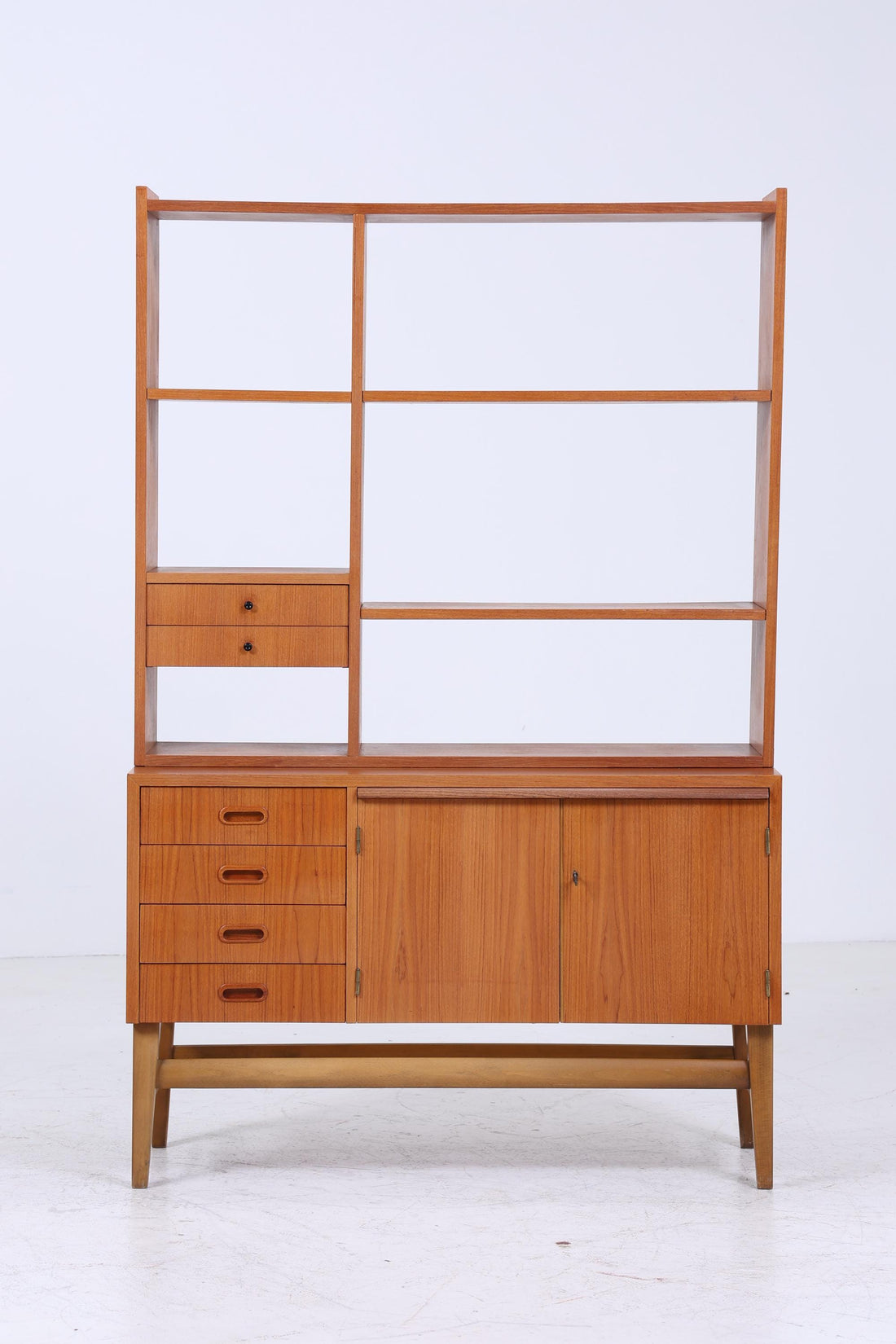 Vintage Teak Regal 60er Jahre | Mid Century Bücherregal Schreibtisch Sekretär mit Schiebetüren Retro Holz Aufbewahrung