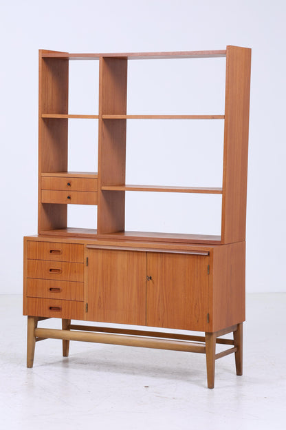 Vintage Teak Regal 60er Jahre | Mid Century Bücherregal mit Schiebetüren Retro Holz Aufbewahrung