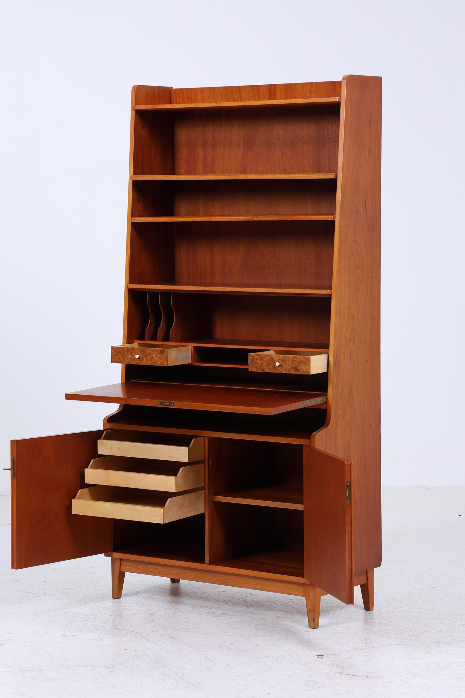 Vintage Regal 60er Jahre | Mid Century Bücherregal Schreibtisch Sekretär Retro Holz Aufbewahrung