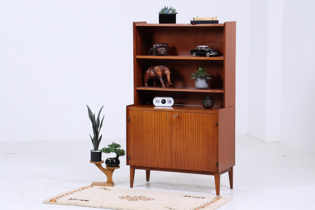Vintage 1960s Bookcase | Mid Century Shelf Cabinet Retro Wooden Storage