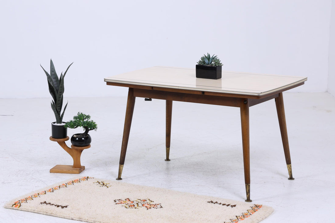 Vintage Kurbeltisch aus den 60ern | Mid Century Küchentisch Esstisch Tisch Retro 70er Holz mit Resopalplatte