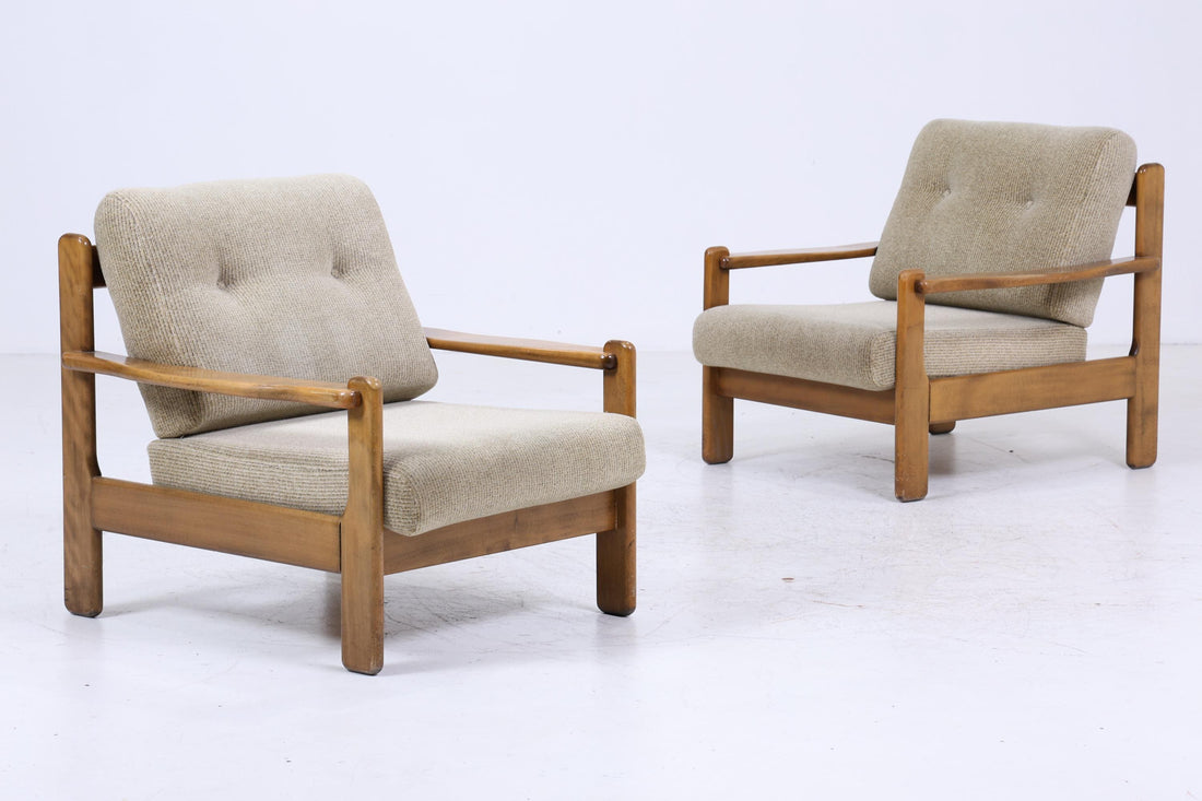 2er Set Vintage Armlehnsessel 60er Jahre | Design Mid Century Stuhl Olivgrün Retro Holz Wohnzimmer 70er