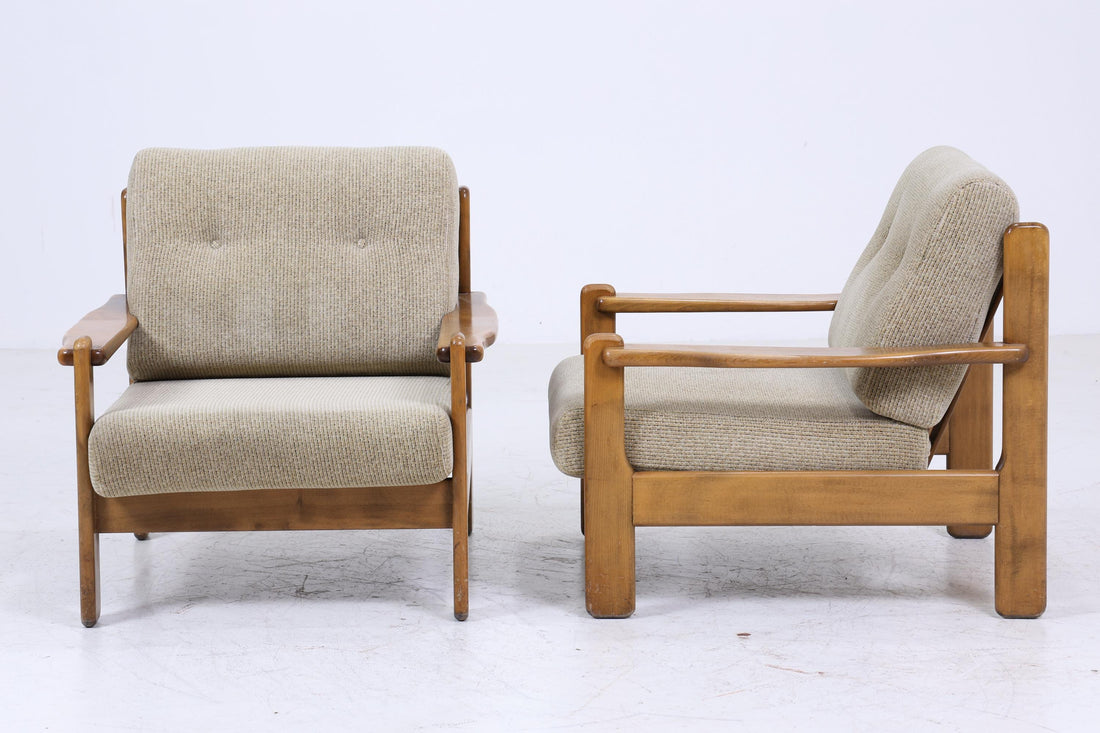 2er Set Vintage Armlehnsessel 60er Jahre | Design Mid Century Stuhl Olivgrün Retro Holz Wohnzimmer 70er